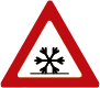 Señal de peligro por pavimento deslizante por hielo o nieve