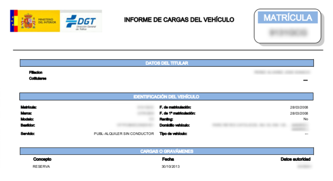 Informe cargas vehículo