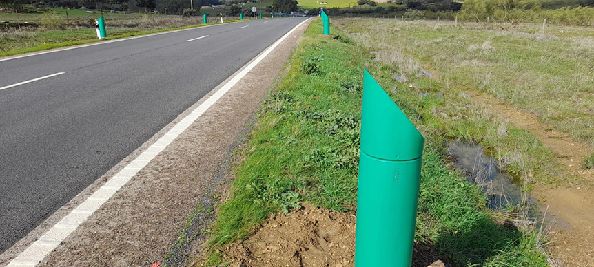 Pivotes verde carretera